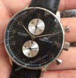 Copy IWC Schaffhausen Portuguese Chronograph Watch Price -  Black Chronograph Dial Leather Watch